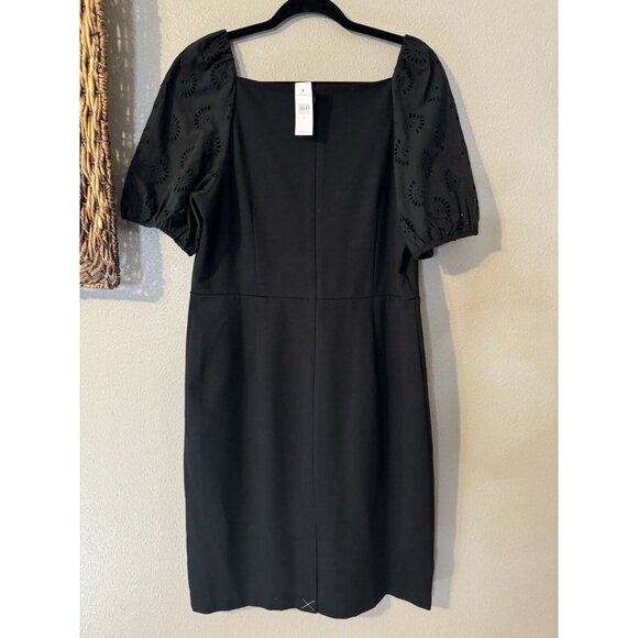 Ann Taylor Dress 14 Black Eyelet Short Sleeve Ponte Career Church NWT Washable - Picture 11 of 12
